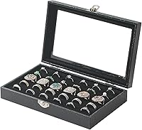 ByKenJewelry Ring Organizer Box with 30 Slots - Portable Travel Jewelry Storage for Rings, Cufflinks, Earrings - Black Velvet Case