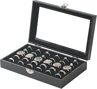 ByKenJewelry Ring Organizer Box with 30 Slots - Portable Travel Jewelry Storage for Rings, Cufflinks, Earrings - Black Velvet Case
