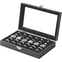Kanwoder Ring Organizer Box for Jewelry,Rings Cufflinks Storage Case,Small Jewelry Box for Travel, Pretty Gifts for Girls,Black (30 Slots)