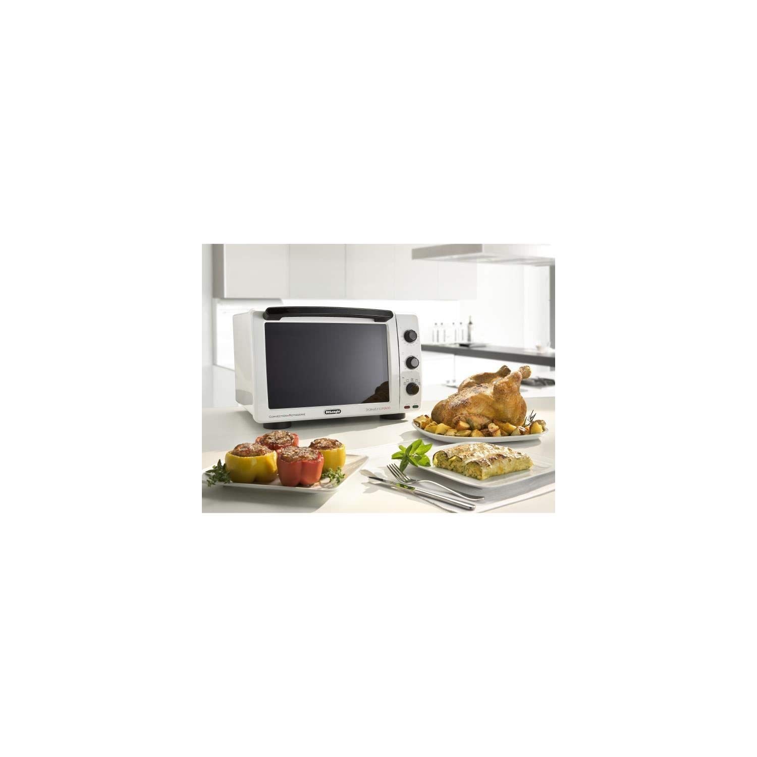De'Longhi Sfornatutto EO32502.WG Horno eléctrico, 5 niveles de cocción, Temperatura 80-220 °C, temporizador, capacidad 32 L, incluye bandeja, parrilla, potencia 2000 W, blanco