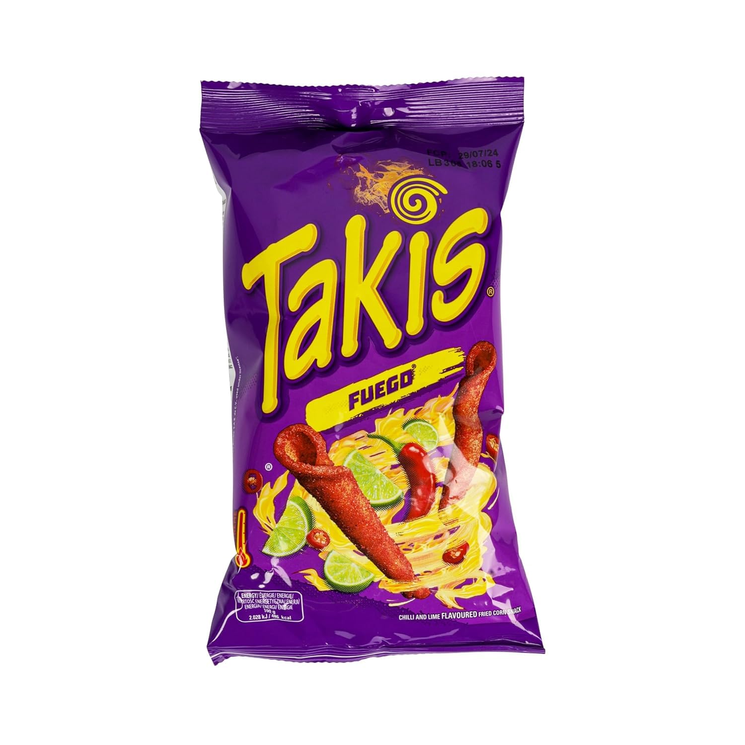 Takis Fuego Zwijane Chipsy Tortilla, ostra papryczka chili i limonka, ekstremalnie ostre meksykańska przekąska kukurydziana, Pakiet 18 x 100g