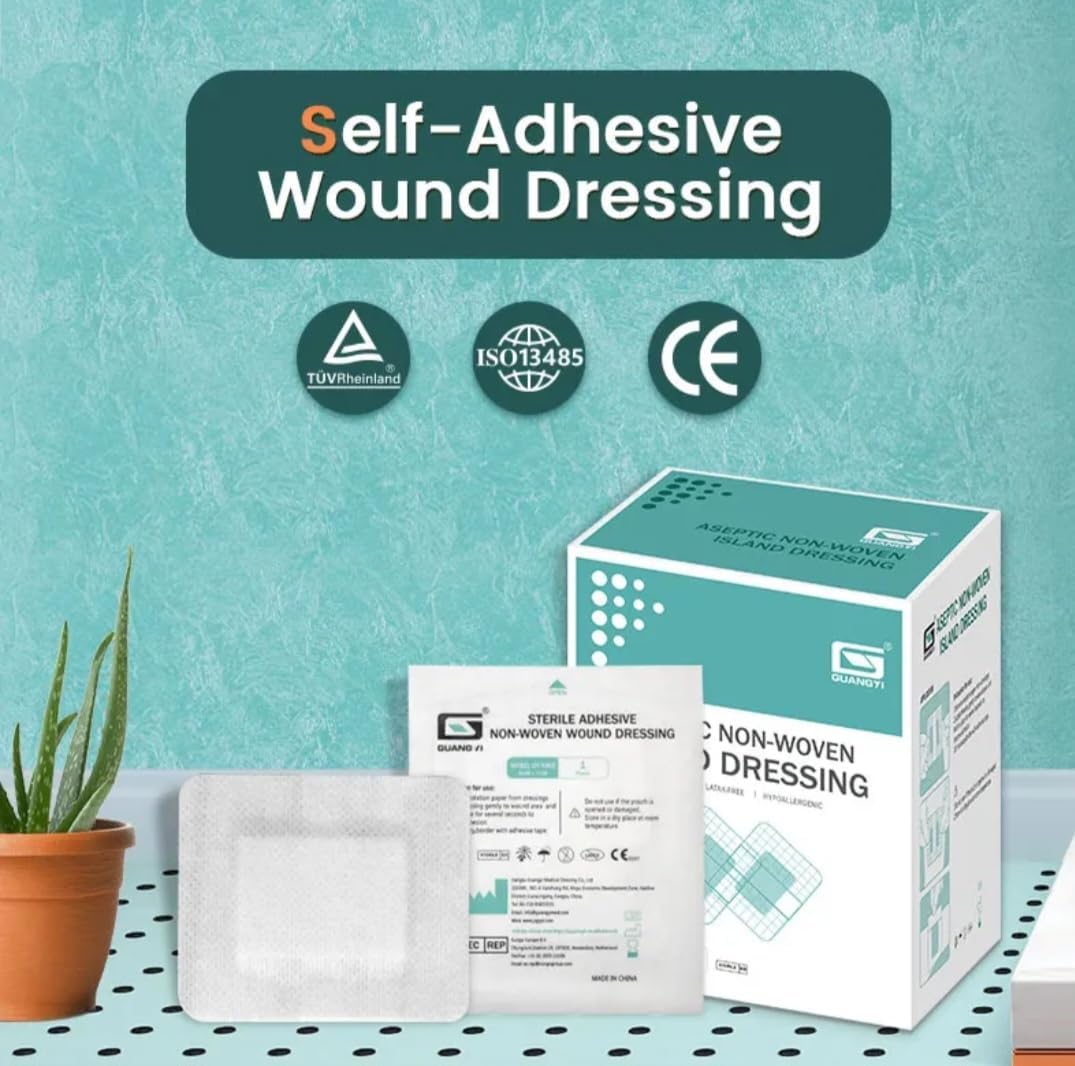 Wound Dressing, Non-Woven with Absorbent Pad, Latex-Free, Hypoallergenic, 10cm x 10cm, 50 Count