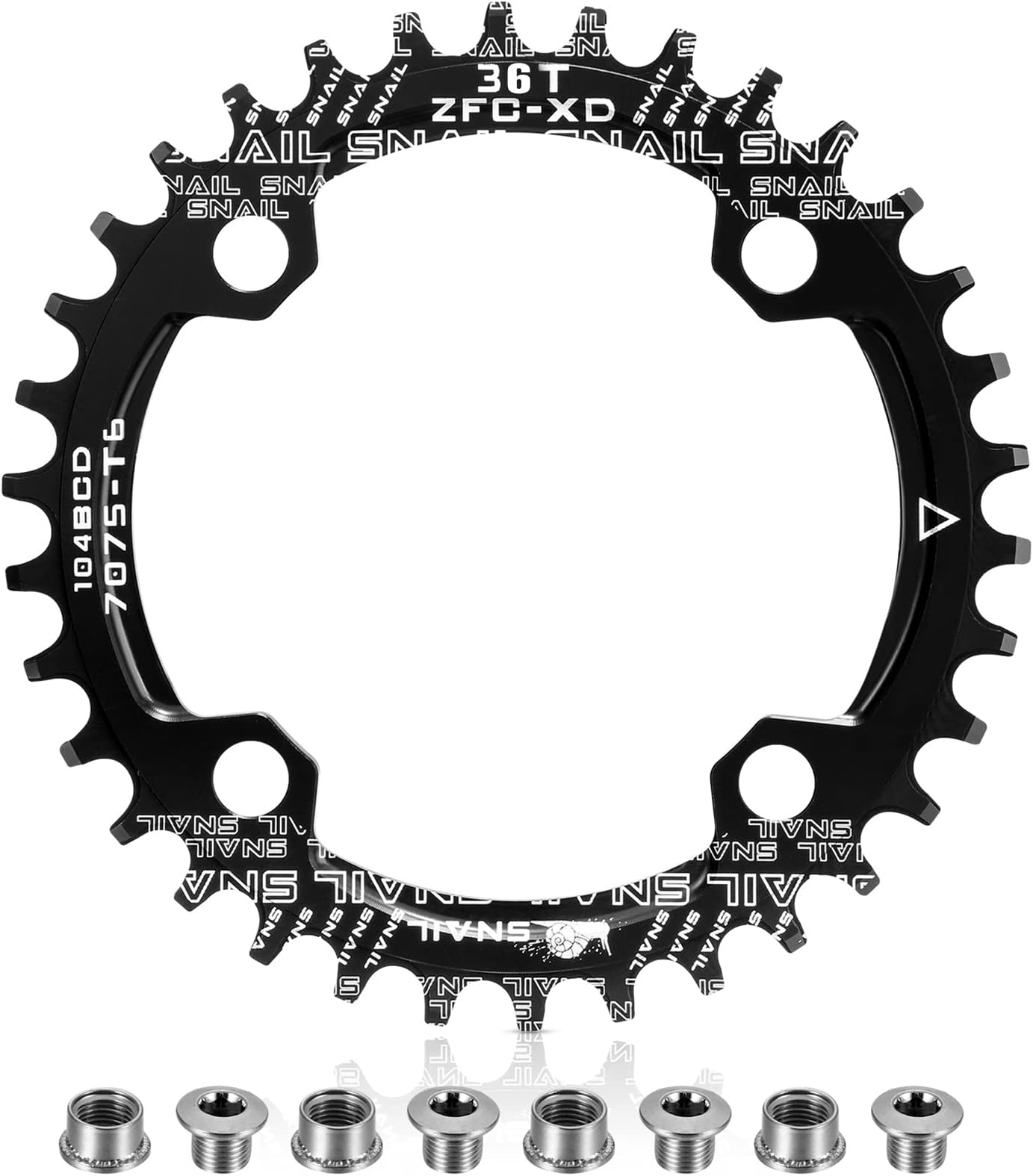 Boao Chainring 104 BCD Chainring 32T Chainring Narrow Wide Single Chain Ring with 4 Pieces Sprocket Bolts for Road Bikes, Mountain Bikes, BMX MTB Bike(36T,Black)