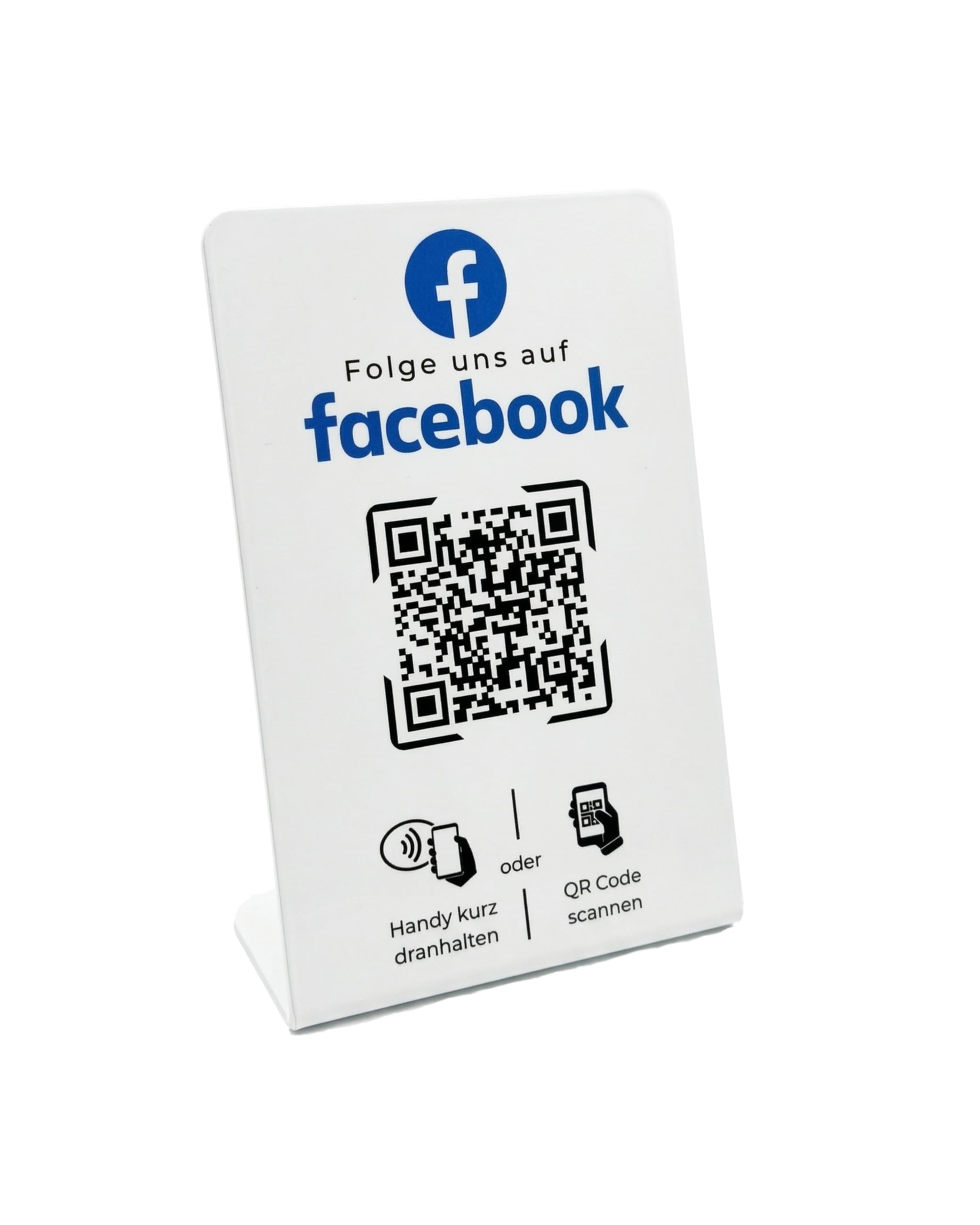 Aufsteller/Schild für Facebook mit QR-Code und NFC (16,5 x 10,5cm) - Deutsch
