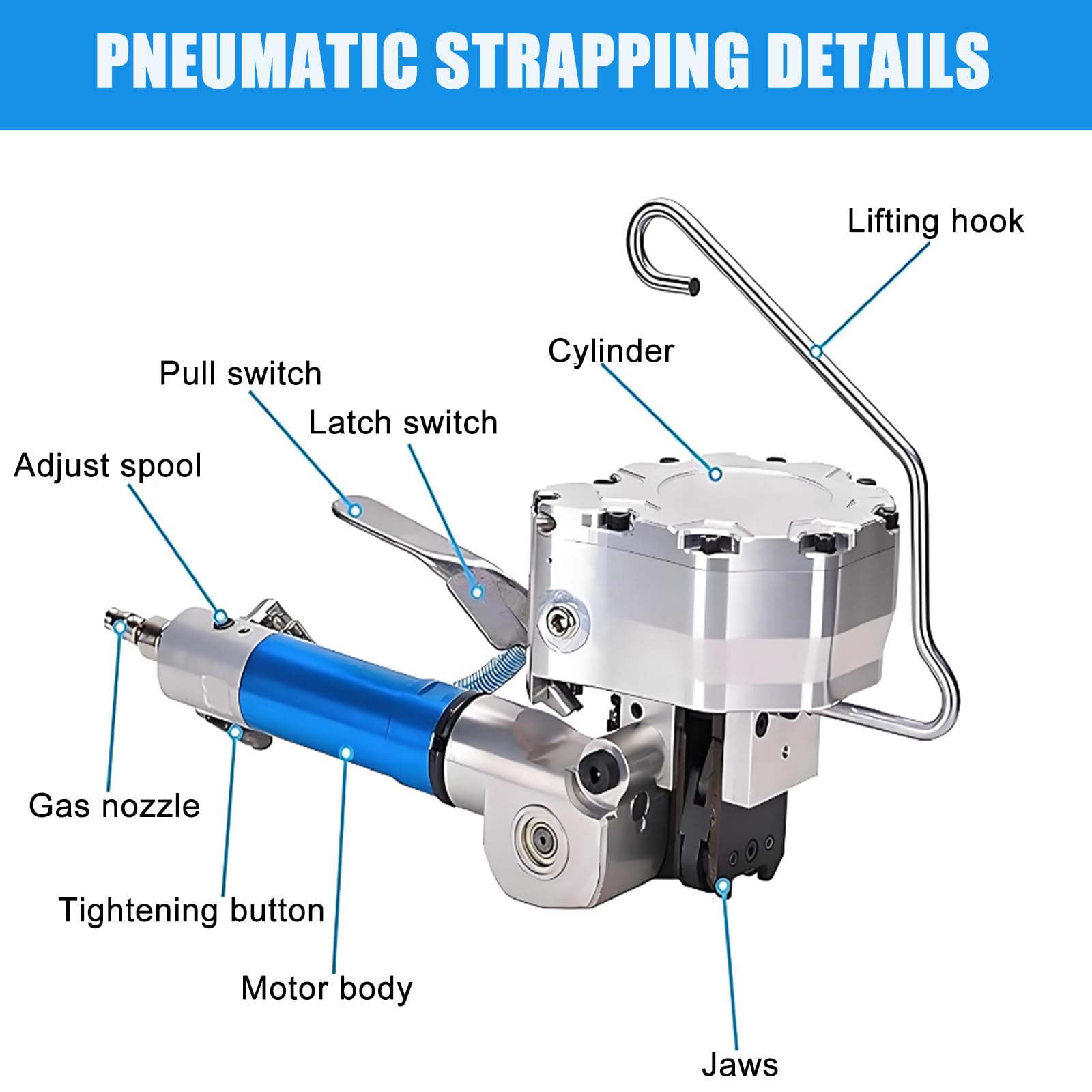 Pneumatische Stahl-Umreifungsmaschine mit hoher Spannung und Klemmkraft für Industrieverpackungen
