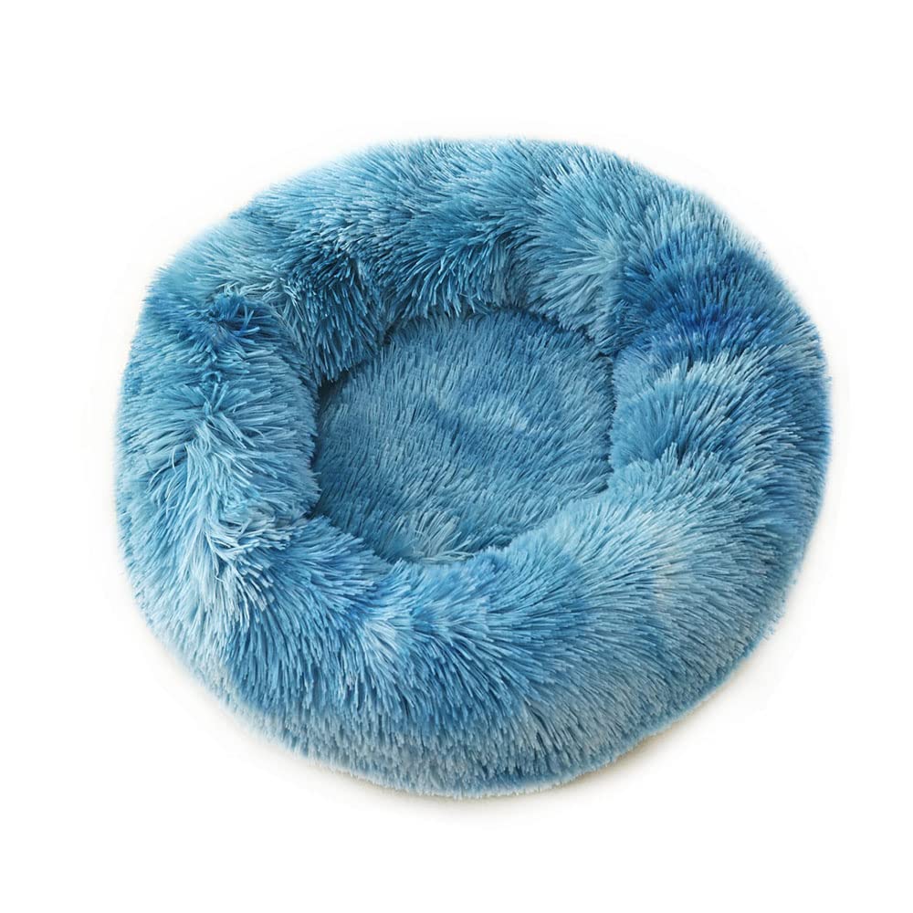 Chickwin Dog Cat Donut Bed, Fluffy Plush Puppy Kitten Cuddler Round Bed, Warm and Soft Pet Cosy with Non-Slip Bottom (Tie-dye blue,80cm)
