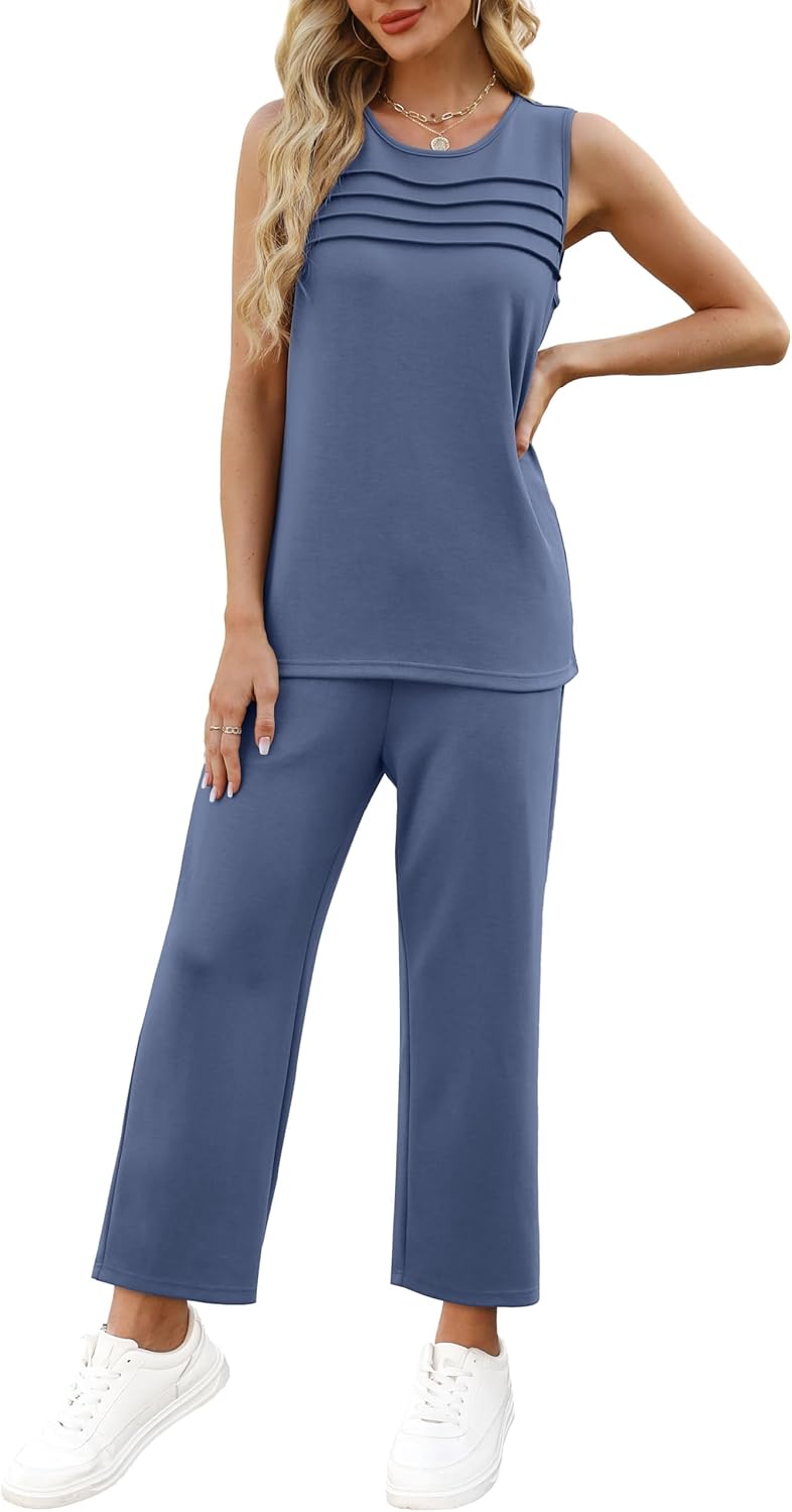 WIHOLL Two Piece Sets for Women Summer Outfits Matching Lounge Sets Wide Leg Crop Pants Vacation Travel - Image 3