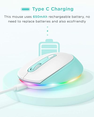 Miniatura 3 de seenda Mouse Bluetooth - Ratón inalámbrico ultra silencioso, recargable e iluminado (Bluetooth 3.05.0+USB) para computadora, laptop, laptop,