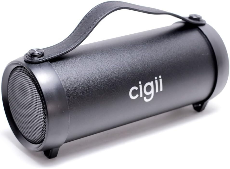 GummyCase Outdoor Drum Style Solid Sleek Stereo Deep Bass Dual-Buster HI-FI HD Sound Loud Volume Medium Cylinder Rechargeable Wireless Portable Bluetooth Speakers with Handle Strap, Black