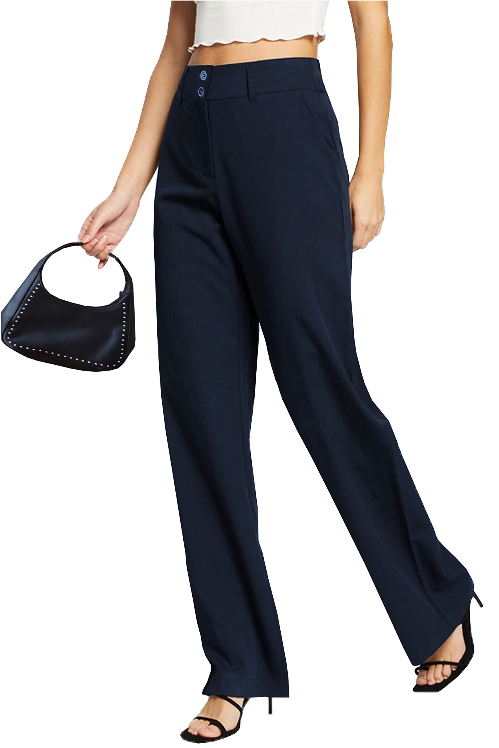 femiss Pantalones de pierna ancha para mujer, a medida, para oficina, trabajo, elegante, formal, ajuste relajado