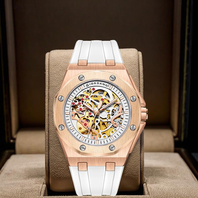 Image of Giordano Automatic Watch for Men - Mechanical Skeleton Dial,Transparent Gear Display, Silicon Strap
