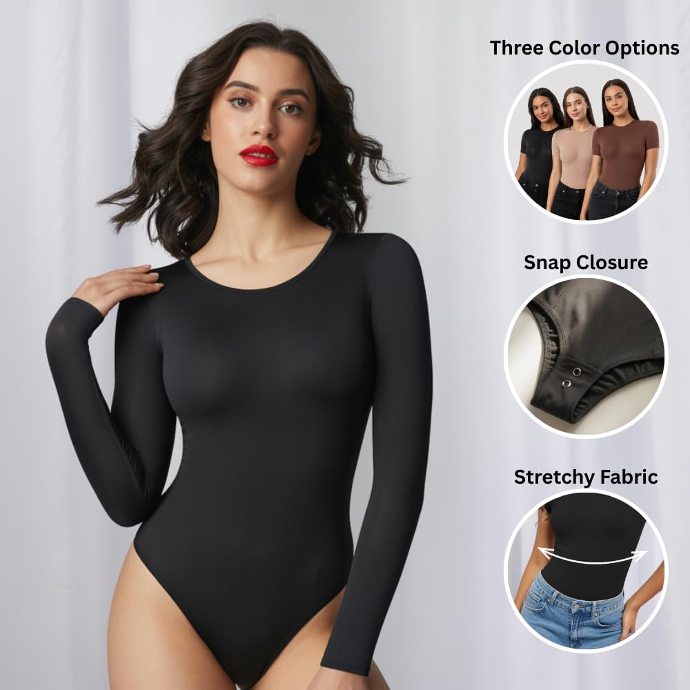 Sol Living Shapewear for Women Tummy Control Bodysuit Body Shaper Tummy Control Seamless Bodysuit Slimming Long Sleeve Top - Image 4