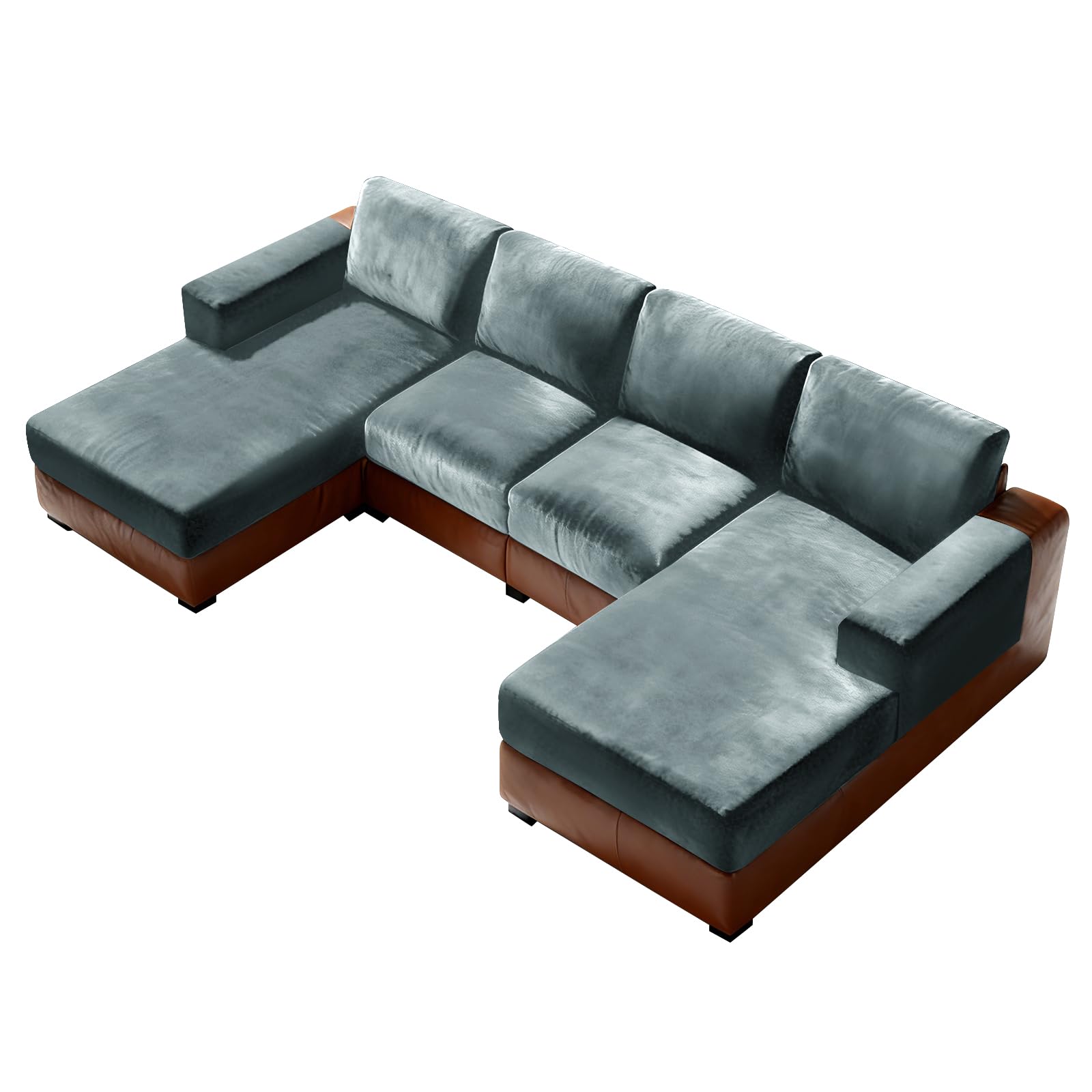 Sofabezug U Form Stretch Samt Ecksofa Bezugsset Universal Sofabezug Polsterbezug Sektional Sofa Cover L Shape Couchbezug Mit Sesselbezügen (grau-blau,Universal 10pcs Set)
