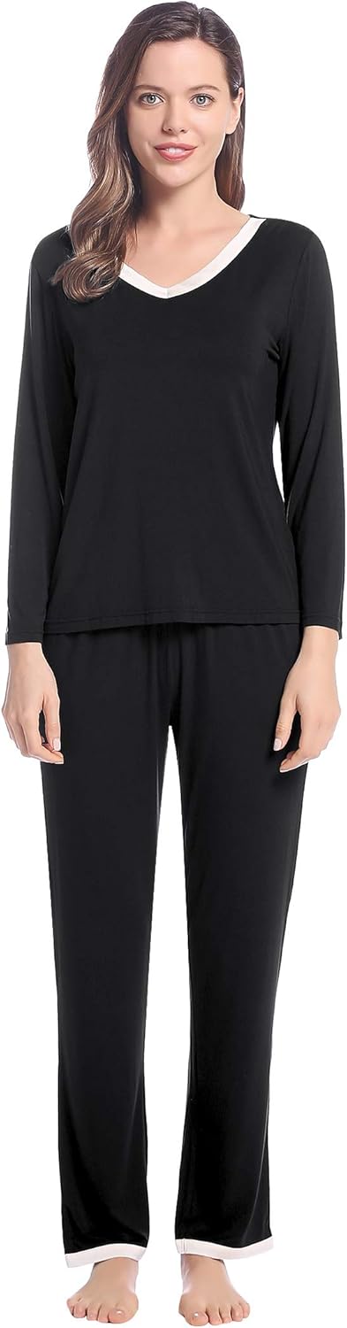 Joyaria Women's Bamboo Viscose Pajamas Long Sleeve Cooling Pj Lounge Set Soft Loose Sleepwear V Neck Top with Pants - Image 6