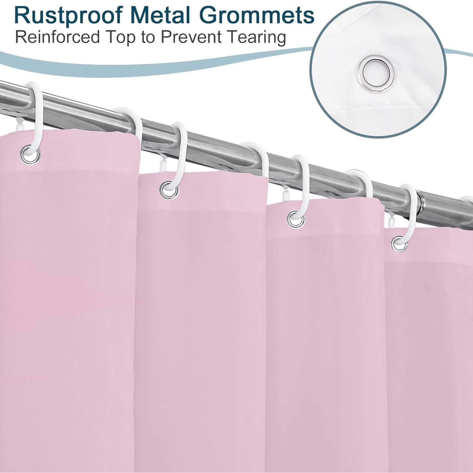 Cortina de Ducha de Tela 240 x 80 cm Cortina de Ducha Resistente Al Moho - Antimoho, Impermeable, Lavable, de Poliéster con Ojales y Anillos, para Baño, Bañera, Rosa