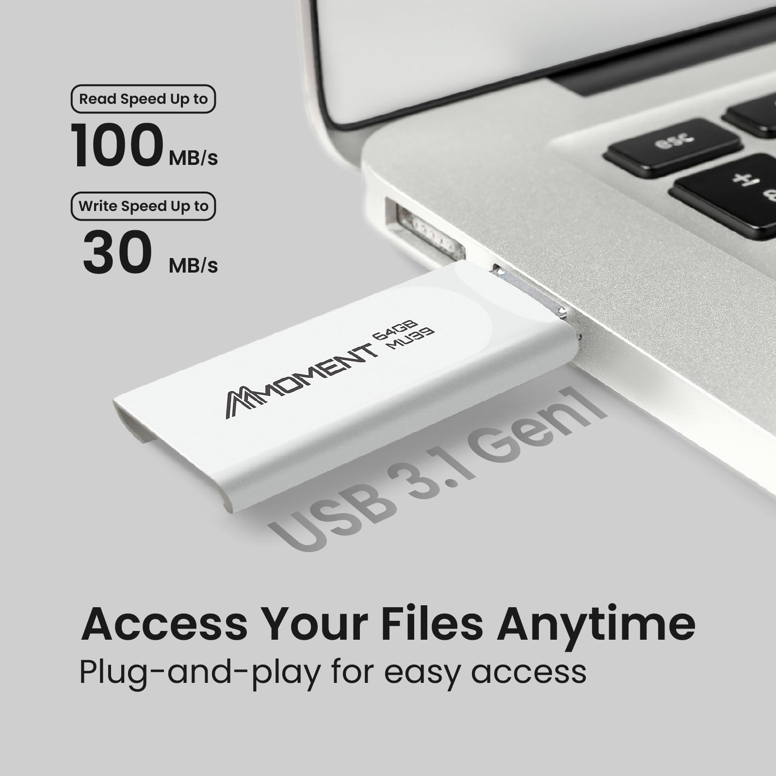 MMOMENT MU39 - Chiavetta USB 3.2 retrattile da 64 GB (10 pezzi), con connettore scorrevole, lettura fino a 100 MB/s, scrittura 30 MB/s – Plug & Play Memory Stick per PC, Mac, TV, auto