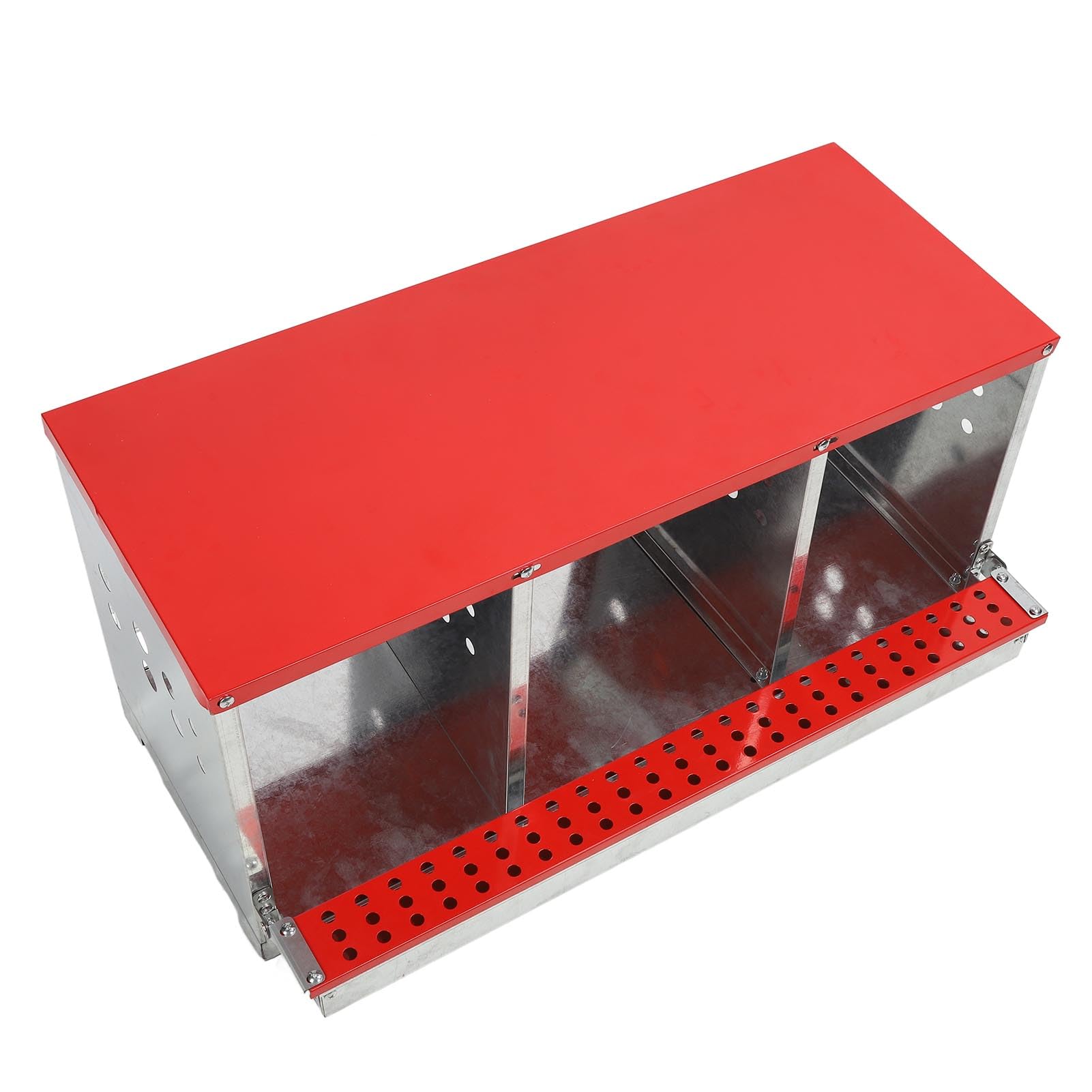 Caja de Anidación para Gallinas 3 Compartimentos, Caja de Puesta Bien Ventilada y Resistente para Recoger Huevos, Acero Galvanizado, Diseño con Percha para Gallineros