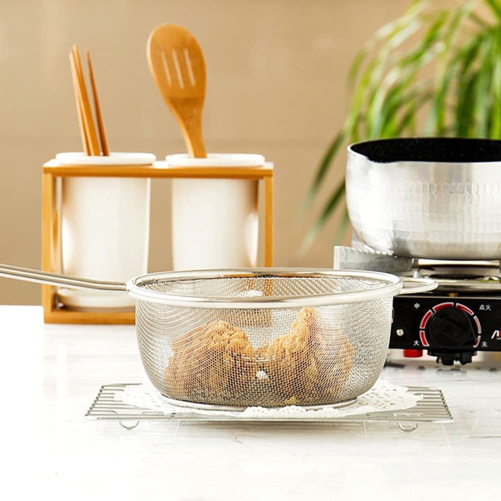 Feinmaschiges Sieb, Edelstahl, Sieb, Skimmer, Löffel, Küchensieb, for Mehl, Pulver, Lebensmittel, Nudeln, Knödel, Nudeln, Quinoa, Cocktails, Tee Korb (Size : 34.5X18CM)