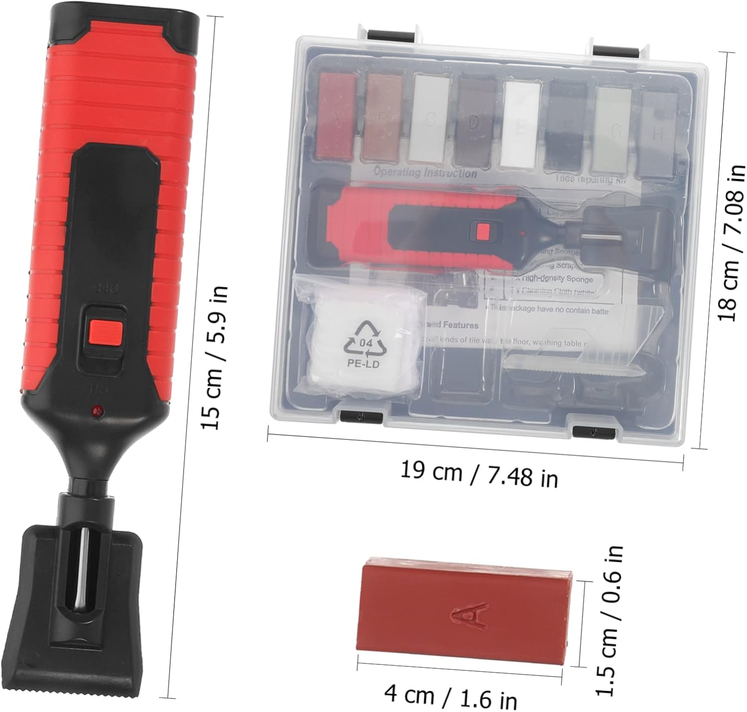 Tile Repair Kit for Chips Includes Wax Block Sponge Cleaning Cloth Heater for Ceramic Sink Crack Repair