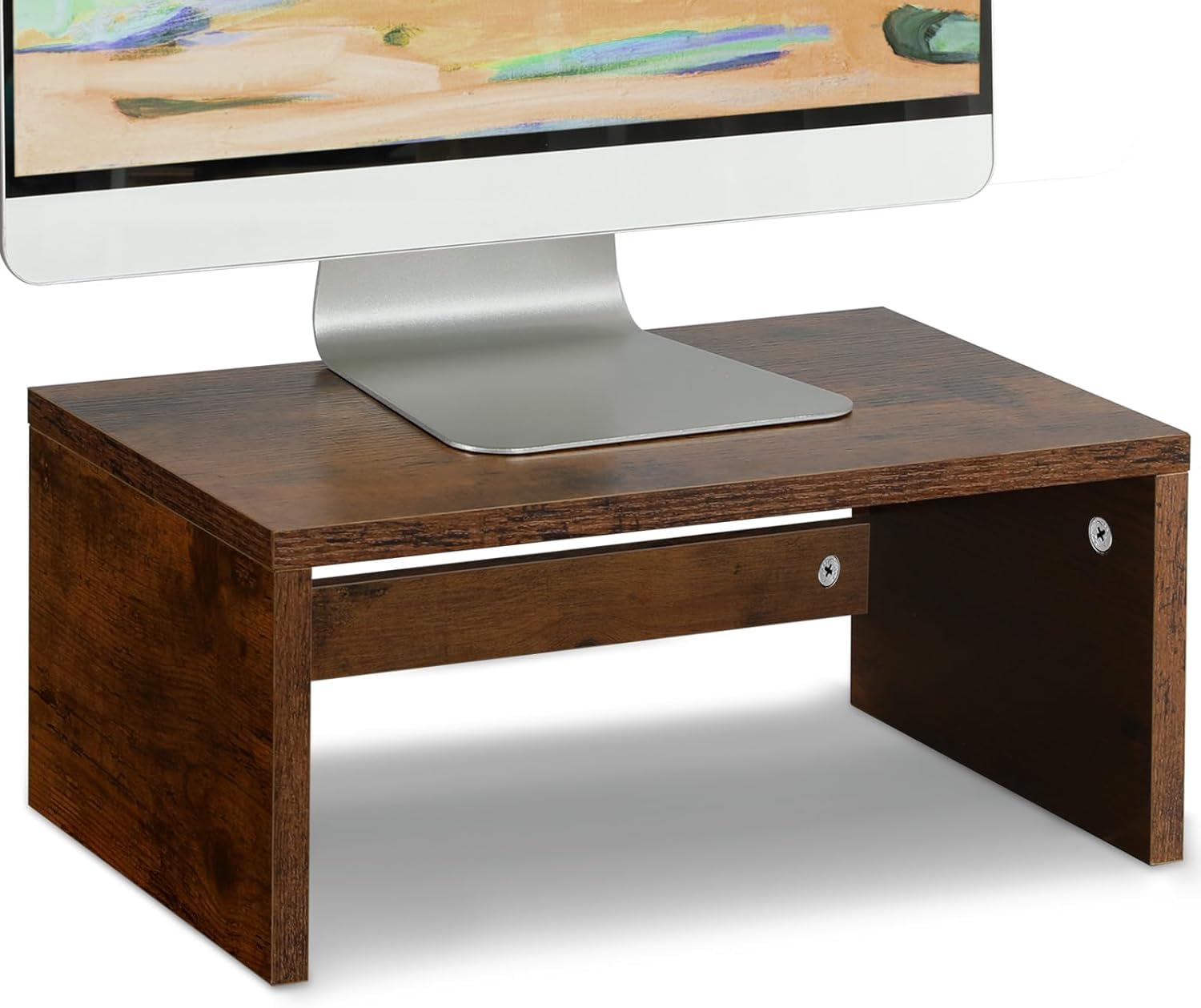 carpentray Higher Monitor Stand Riser, Wood Monitor Riser with Storage for Desk Small Monitor Stand TV/Screen/PC/Laptop Riser Computer Stand Desktop Shelf (Brown)-image-18