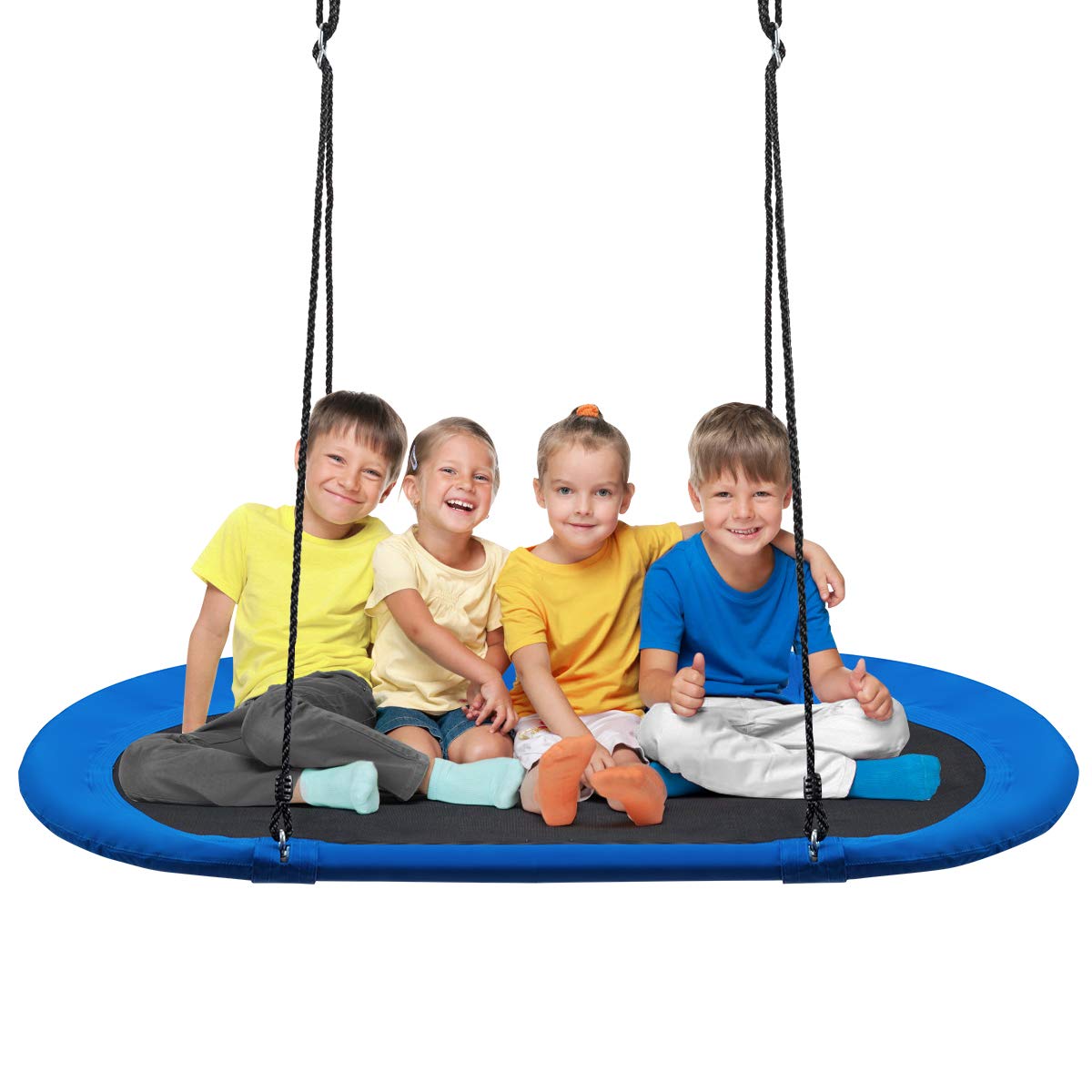 COSTWAY 60 inch Kids Nest Swing, Giant Platform Swing with Adjustable Hanging Ropes, 150kg Capacity Tree Swing Seat for Park Backyard Playground (Blue)