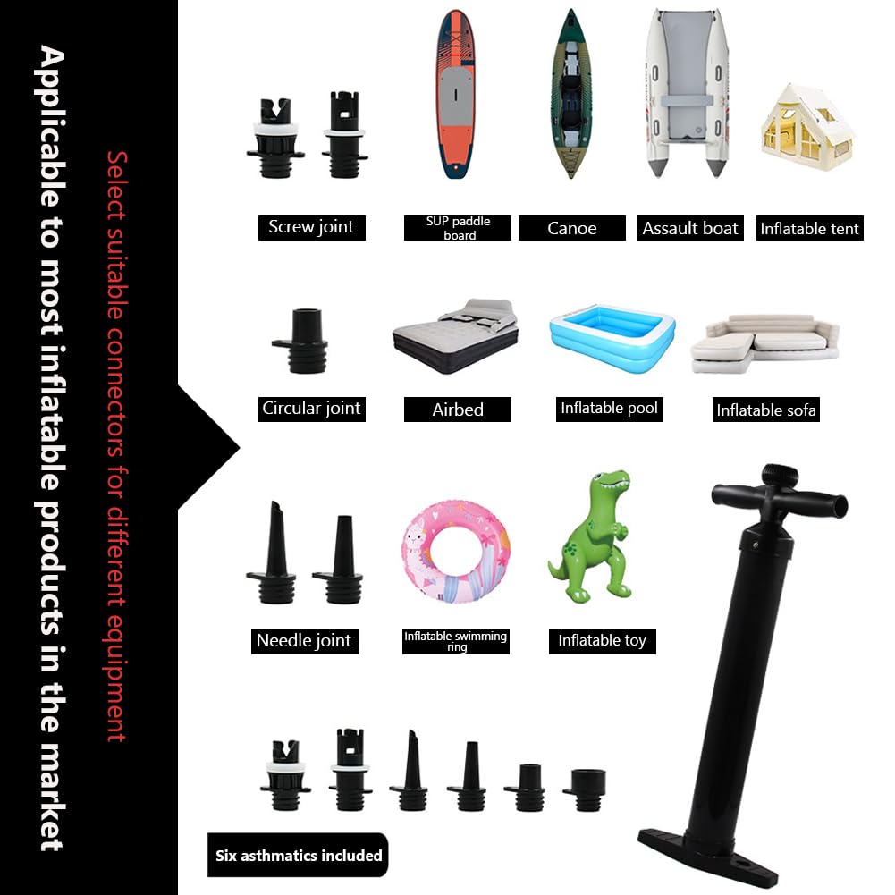 Doppelt wirkende Handpumpe, max. 1,8 bar (26 PSI), SUP-Handpumpe, handbetriebene manuelle Luftpumpe mit Manometer, Hochdruck-Superpumpe mit 6 Düsen für Luftbetten, Kajaks, aufblasbare Zelte