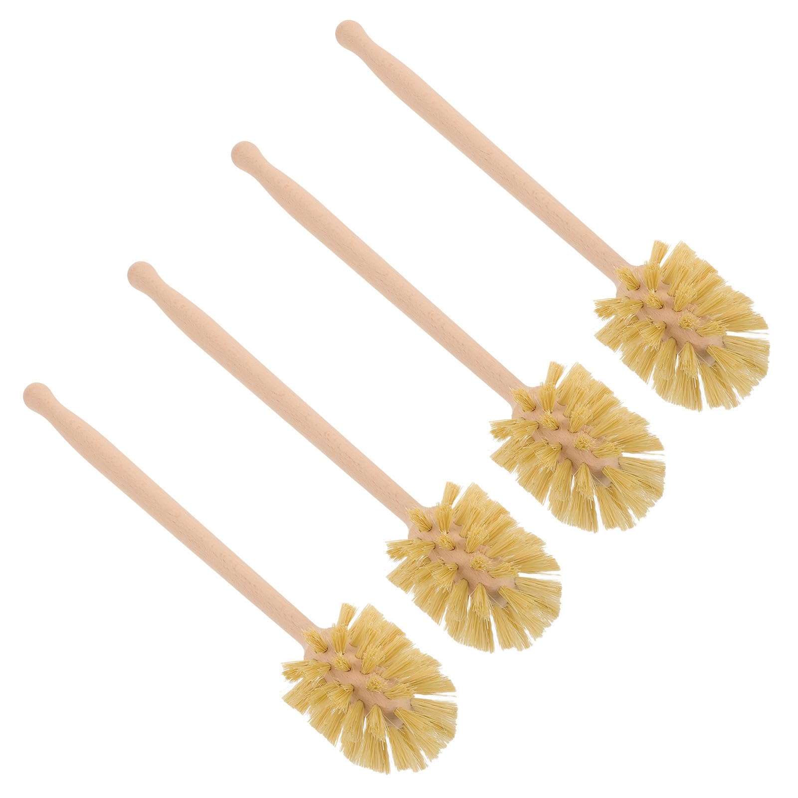 4 Piezas Cepillo de Inodoro de Madera con Mango Largo y Fibra Tampico