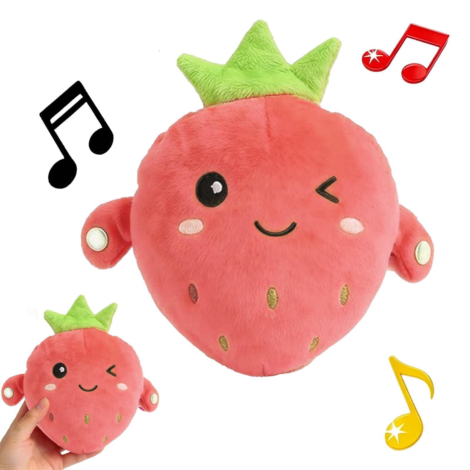 Banana Musical Sensory Toys for Babies, Interactive Musical Plush Toy with Sounds, Fruit Electric Induction Doll for Children, Dancing Fruit, Educational Interactive Plush Toys, Metronome (Strawberry)