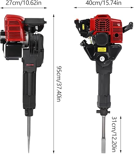 Miniatura 5 de Martillo de demolición de gasolina de 1700 W 2.4 HP, 52 CC de un solo cilindro de refrigeración por aire de 2 tiempos, kit de herramientas