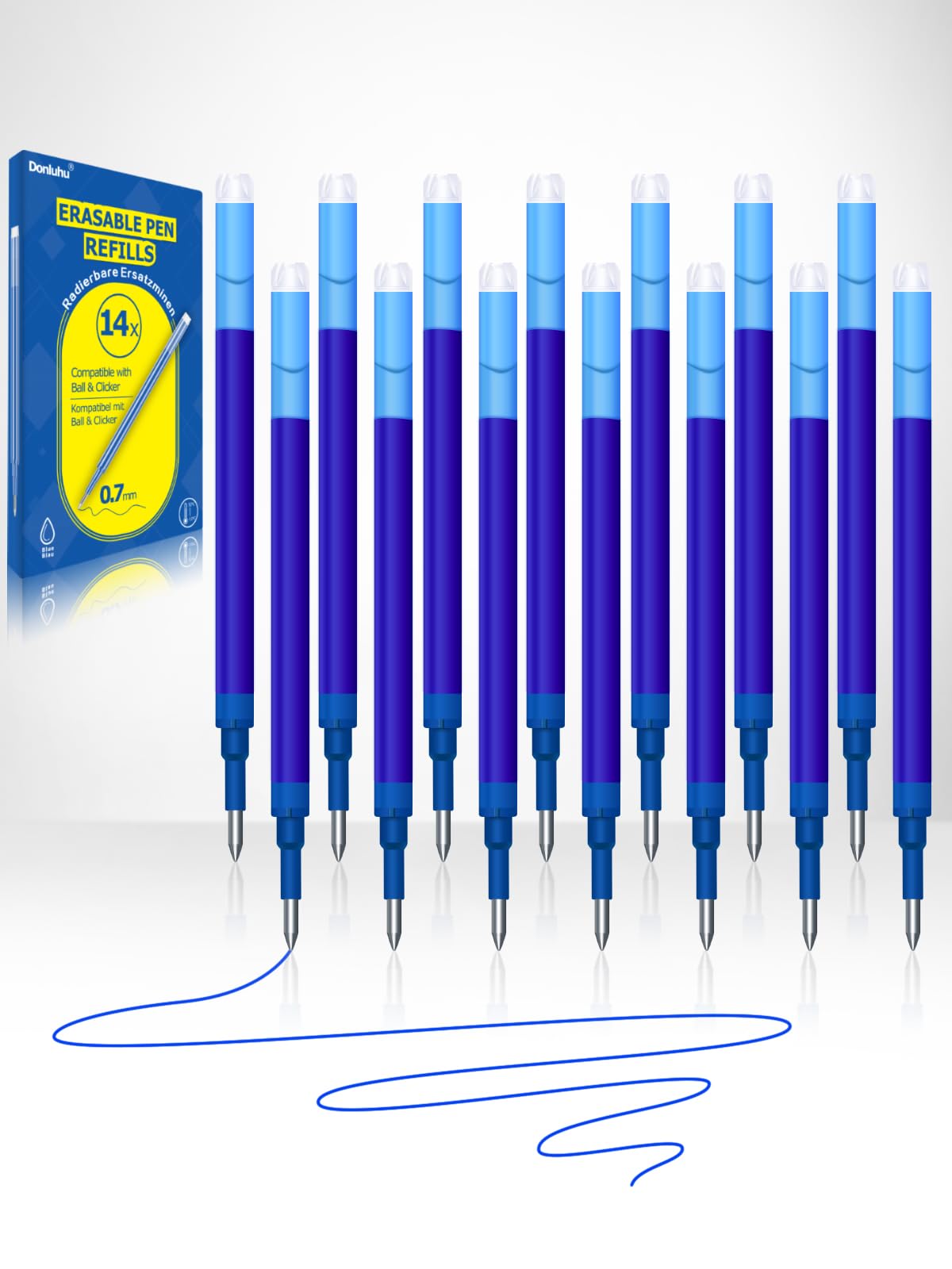 Donluhu 14 Pezzi Ricariche Penna Cancellabile Compatibili Pilot FriXion Ball Clicker 0.7 mm Blu 400m Lunghezza Scrittura
