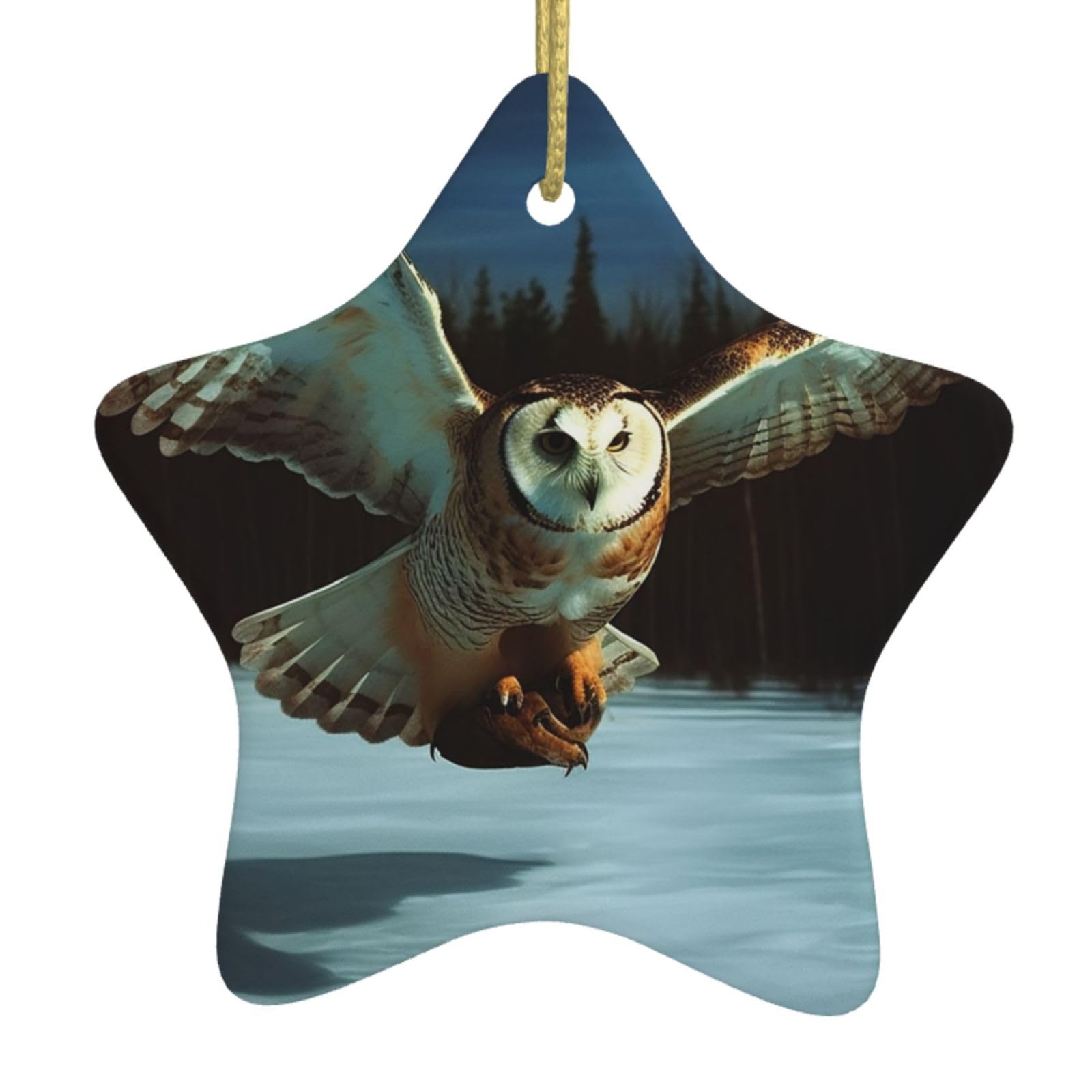Ceramic Christmas Tree Hanging Ornaments with Gold Ropes Christmas Tree Decorations Star Ceramic Flying Owl Pendant Keepsake Decorations for Holiday Xmas Gift Ideas