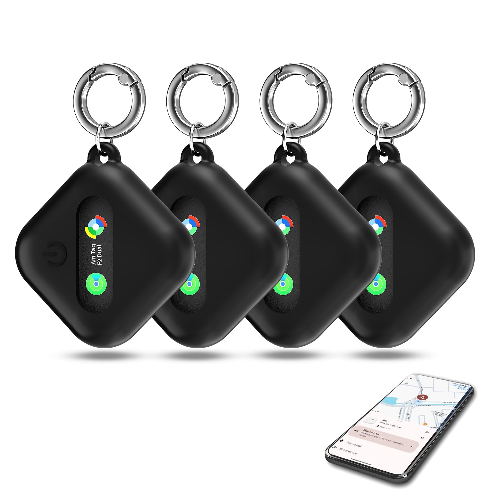 Smart Tag 4 Pezzi,Localizzatore Bluetooth per Android e iOS, Compatibile con Apple Find My & Google Find Hub Device, Tracker Impermeabile IP67 per Trovare Chiavi, Valigie, Borse, Portafogli (Nero)
