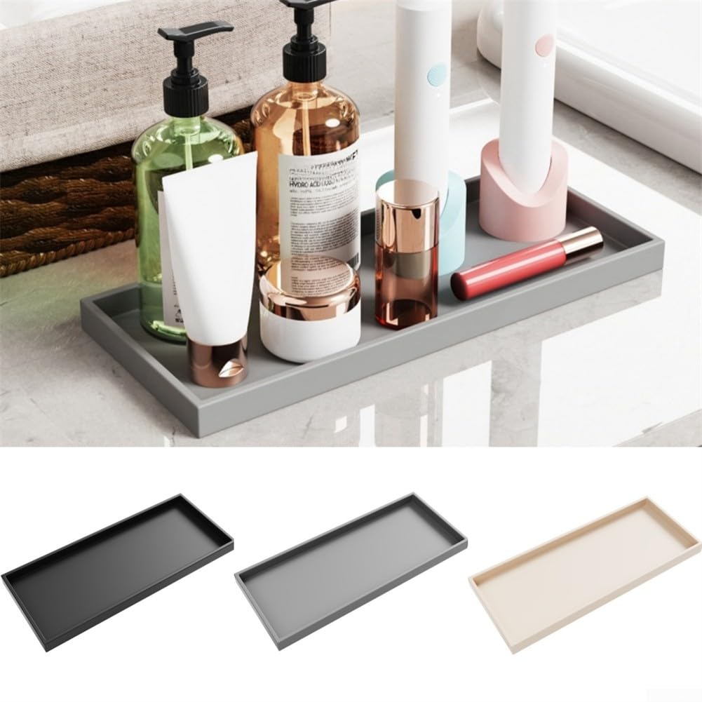Vassoio da Bagno Rettangolare in Silicone Nero 30 x 12,5 cm Portaoggetti per Sapone Gioielli Profumi