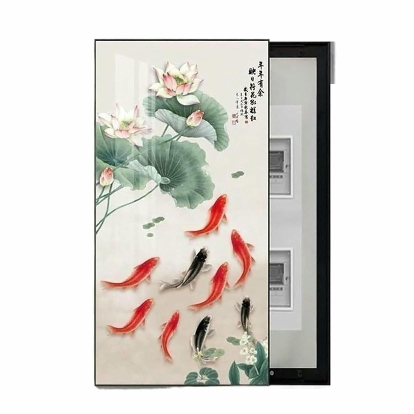 Panneau de disjoncteur caché sous une boîte de peinture décorative murale en aluminium