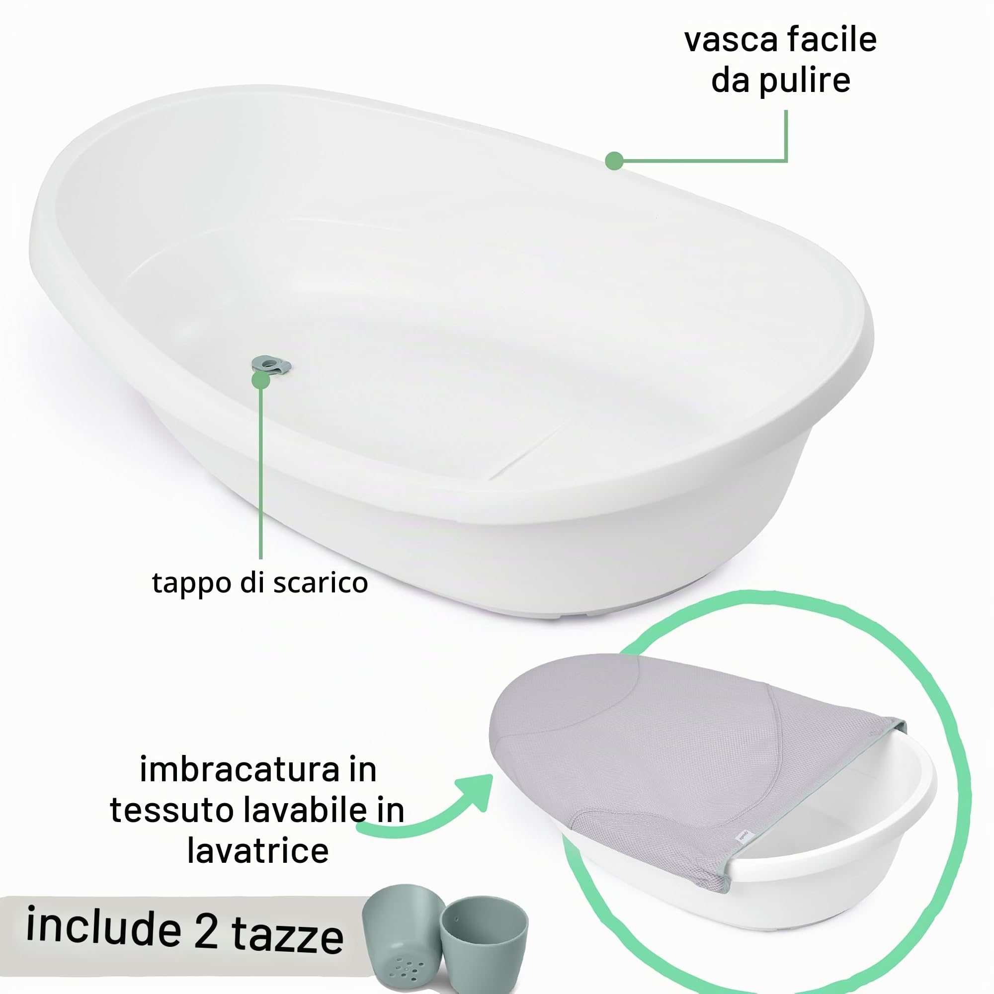 Ingenuity 4-in-1 Vaschetta Bagnetto Neonato per Bambini, con Amaca Regolabile, Seduta di Supporto, 2 Bicchieri per il Risciacquo, 4 Modalità d'Uso, 0-24 Mesi