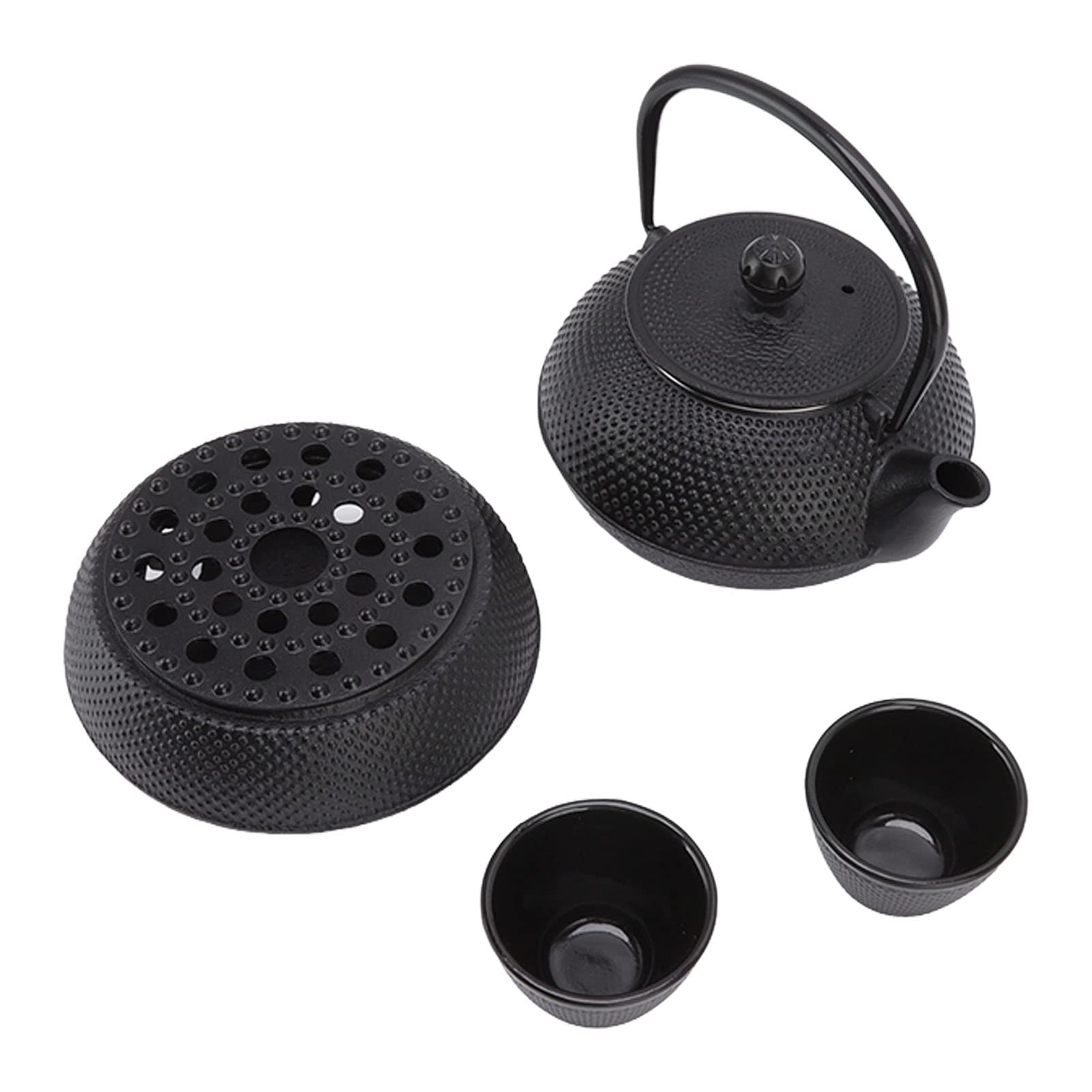 Zestaw z żeliwnym Czajnikiem, 800 Ml, Energooszczędny, Odporny na Ciepło, Wytrzymały, żeliwny Czajnik do Herbaty z Sitkiem, Zaparzaczem, Podgrzewacz do Filiżanek Sypkiej Herbaty, Użytku na