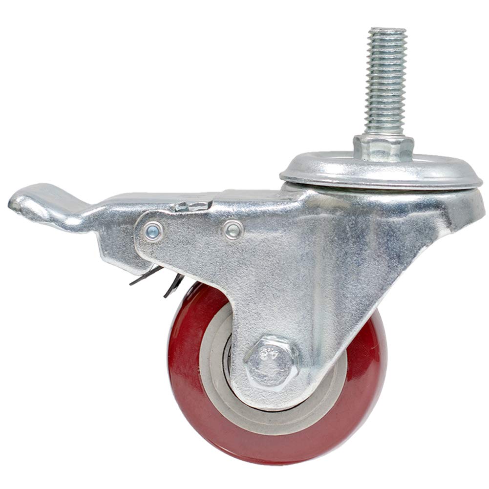 4 x kółka PU do dużych obciążeń, 63 mm, gwint M12, nośność 300 kg, wychylne, ciche, z hamulcem, do mebli, krzeseł biurowych, wyposażenia szpitala i rusztowań
