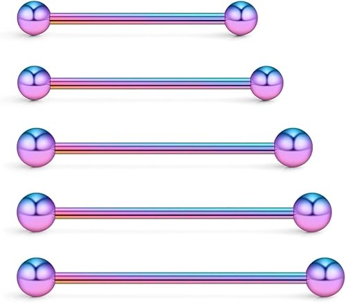 Miniatura 4 de Ruifan 5 aretes industriales para cartílago de barra de calibre 14, joyería de piercing corporal de 1.102 in, 1.260 in, 1.378 in, 1.496 in, 1.575 in