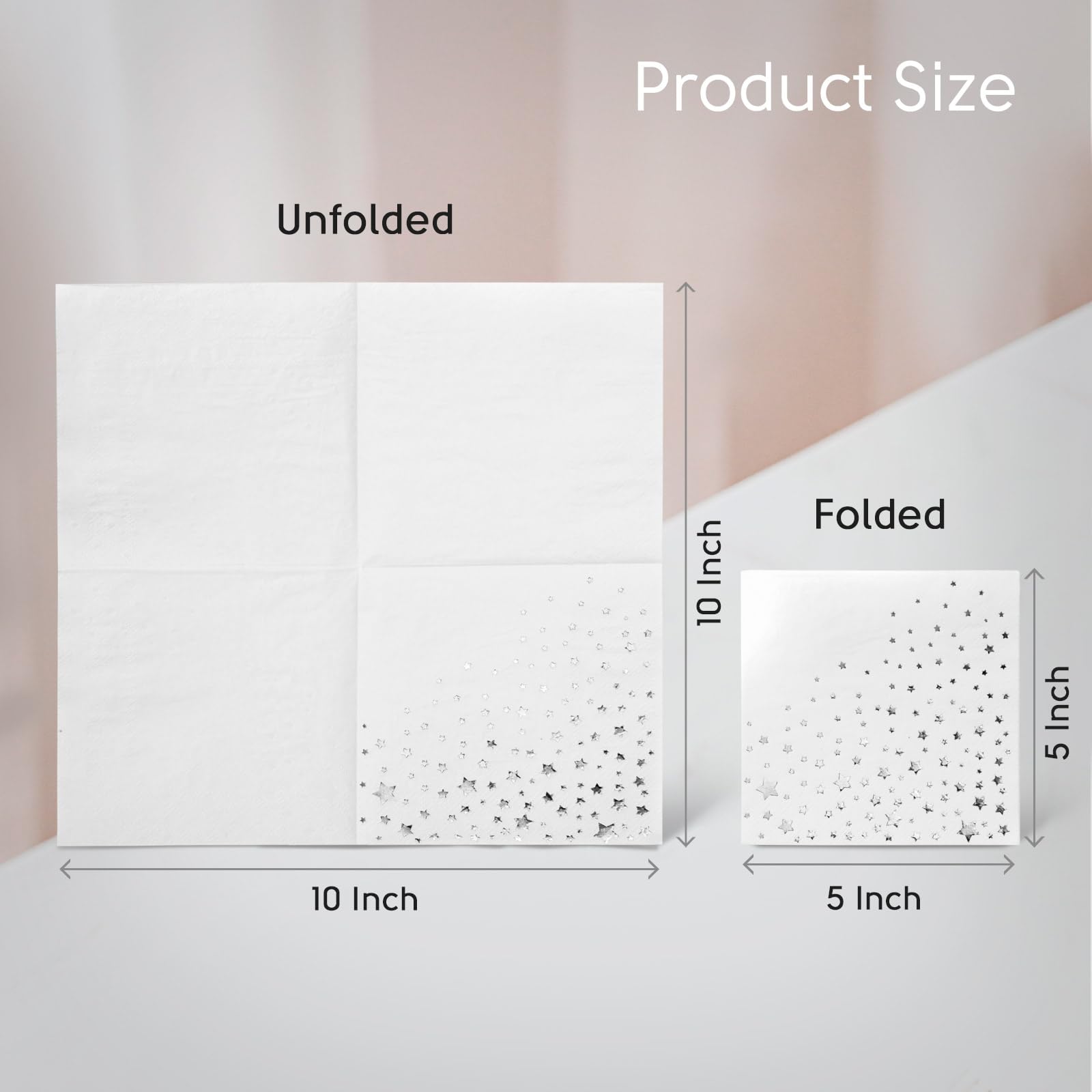 Elegantes servilletas de estrella plateada de 5 x 5 pulgadas, paquete de 100 servilletas de cóctel blancas y plateadas, añade brillo a tu evento con servilletas de fiesta, servilletas plateadas de 3