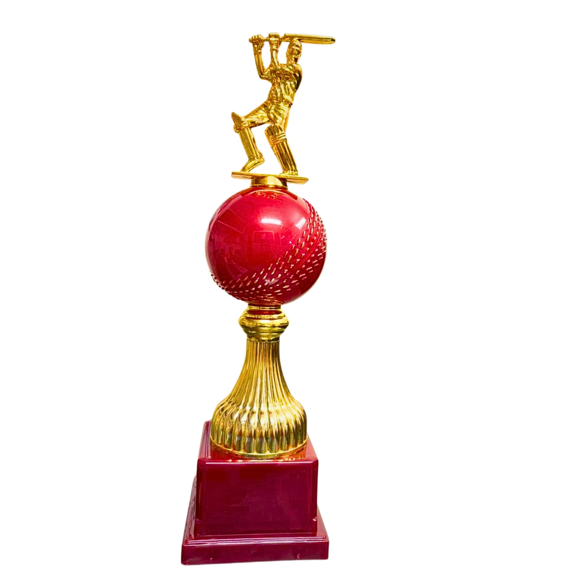 Cricket Award Fiber Trophy, 17 Inches, Gold Figure on Red Base, Best Batsman, Bowler, Fielder, Man of The Match Award, Free Logo Printing, Writings & Customisation Available-image-16