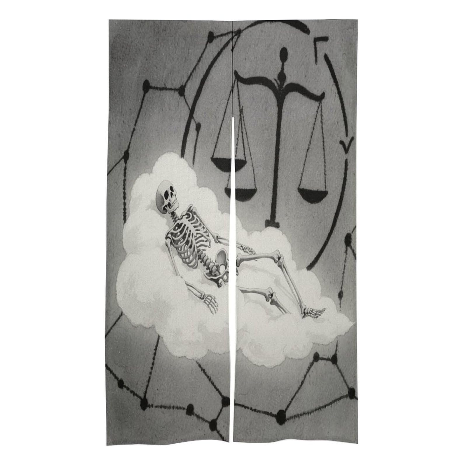 VstaDank Black and White Romantic Constellation Skeleton Noren Doorway Curtain Printed Window Treatment Door Tapestry Chinese Traditional Doorway Curtain Long Type Door Tapestry for Home Decoration