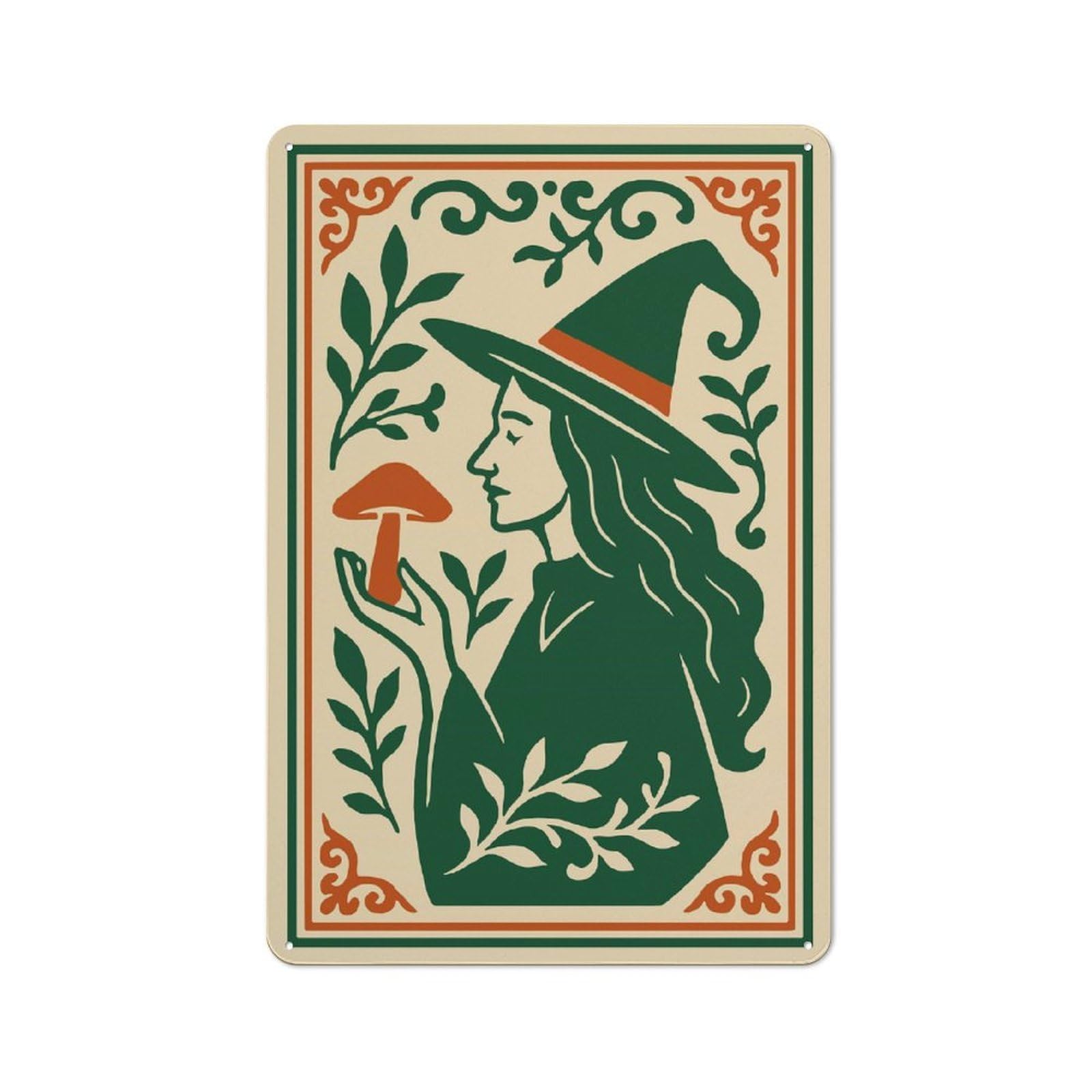 Junmoney Style-17 Smart Witch With Mushroom Illustration Office Metal Sign 30X20cm, Creative Space Decor For Home Office, Reading Corner Or Bedroom