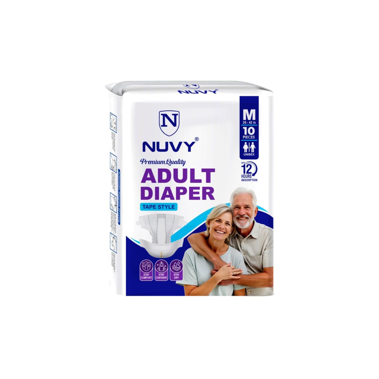 ADULT DIAPERS TAPE STYLE FOR UNISEX - WAIST(71-112 CM / 28" - 44") 12 HOURS LEAK PROOF PROTECTION/ODOUR FREE - MEDIUM (PACK OF 10 PIECES)-image-37