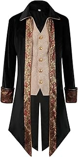 Duohropke Medieval Clothing Men's Steampunk Jacket with Hood Vintage Tailcoat Medieval Long Coat Victorian Hoodie Tuxedo Cosplay Uniform Halloween Carnival Costume