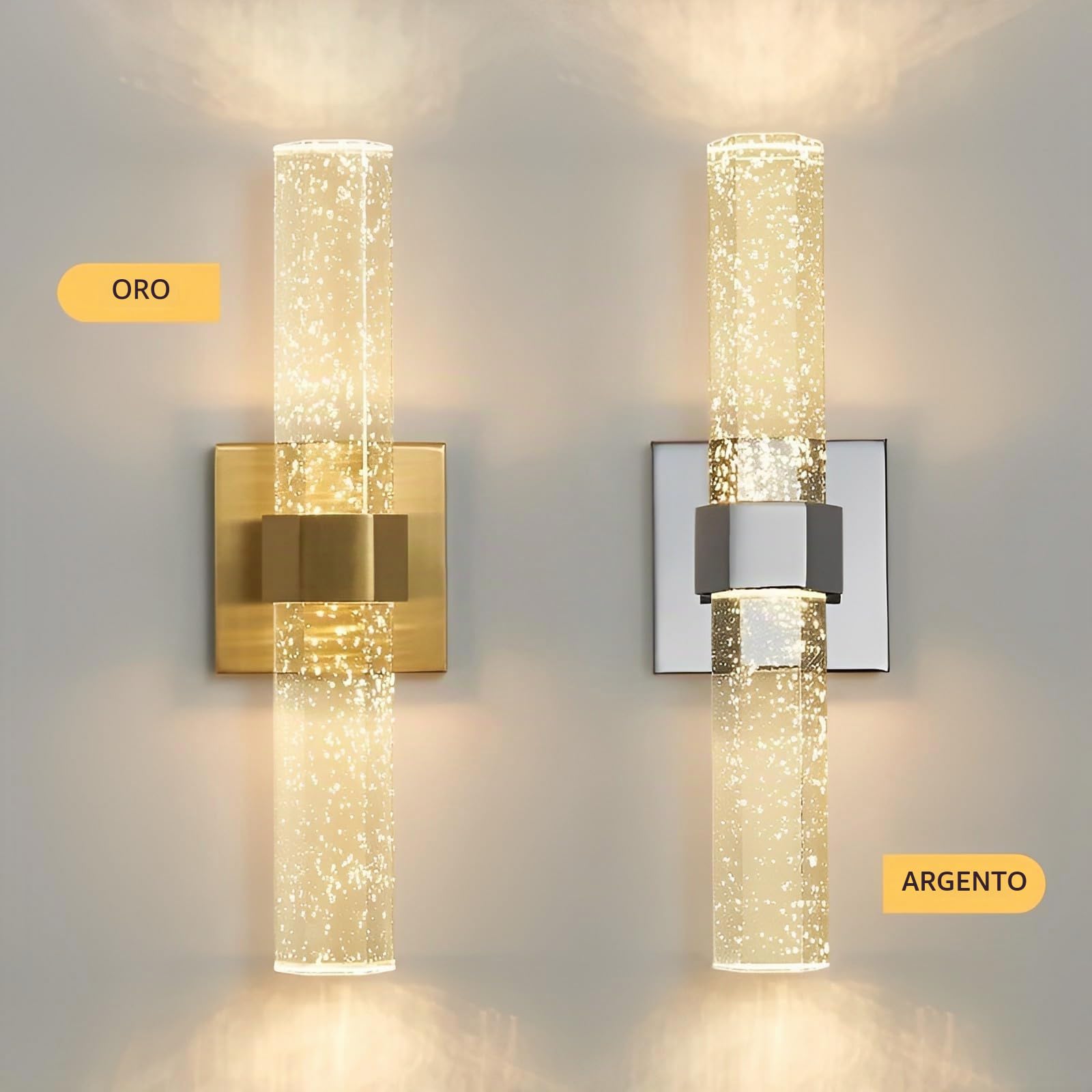 Luci da Parete per Interni Paralumi di Cristallo per Lampade a Parete Lampada da Parete a LED Applique Tricolori per Hotel,Camera da letto,Corridoio,Bagno,Illuminazione per Interni (Cromo)