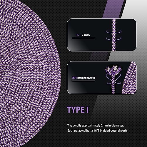 Abma Cord Paracord 100 lbs 2mm 100% Nylon 30M - Purple & Silver Grey, Shockwave-purple & Silver Grey, 30 Meters - Image 4