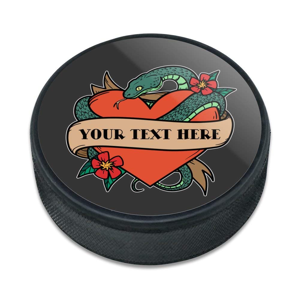 GRAPHICS & MORE Personalized Custom 1 Line Snake Heart Tattoo Style Ice Hockey Puck