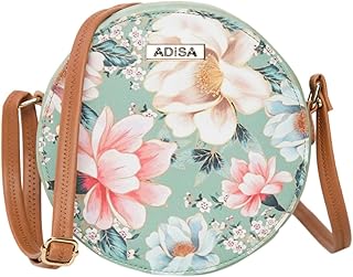 adisa Women Girls Flower Print Sling Bag Round Crossbody Purse-picture-34