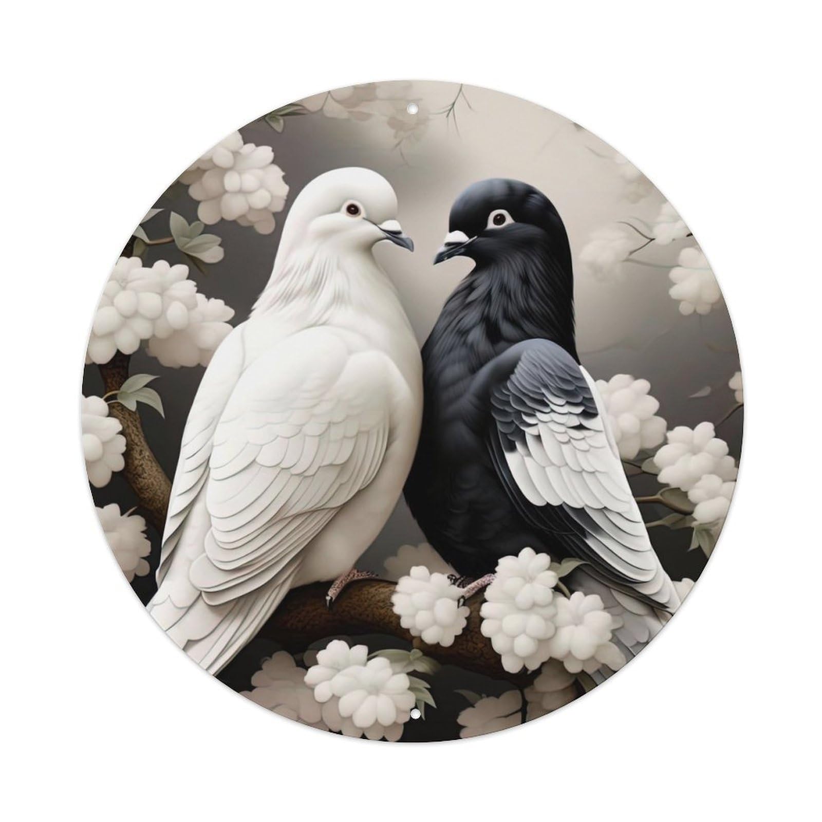Animal Two Pigeons in The Tree Artwork Metal Tin Sign