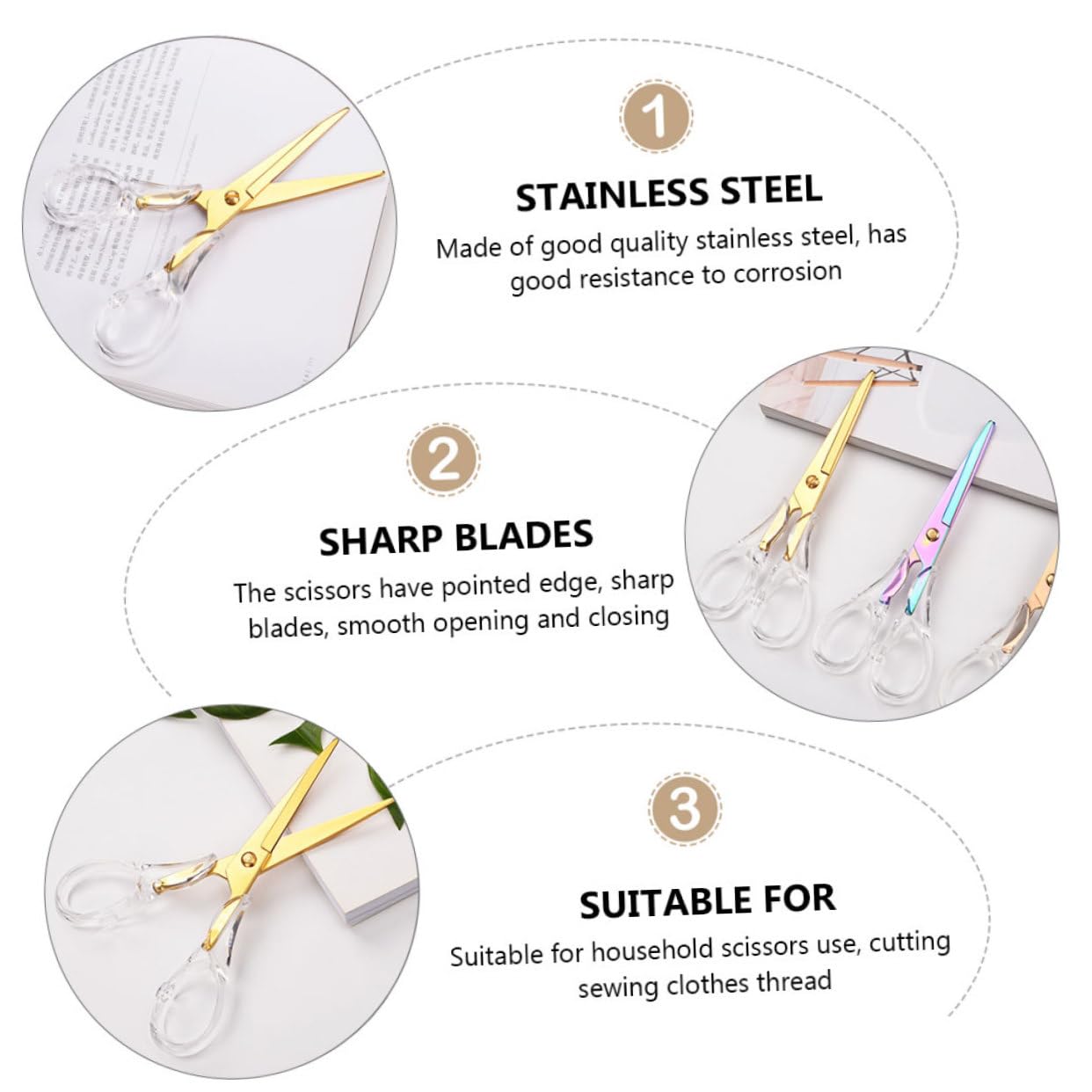 SHINEOFI 2pezzi Forbici Da Cucito Multifunzione Inossidabile Con Manico Trasparente Per Ufficio e Hobby Creativi Per Tessuti e Filo Colore Casual Variabile